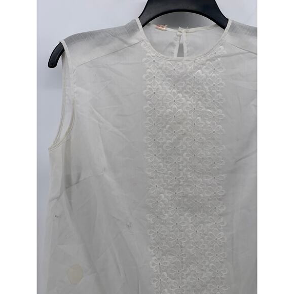 UNBRANDED Women's White Eyelet Embroidered Floral Stripe Sleeveless Top SZ M - Picture 3 of 11